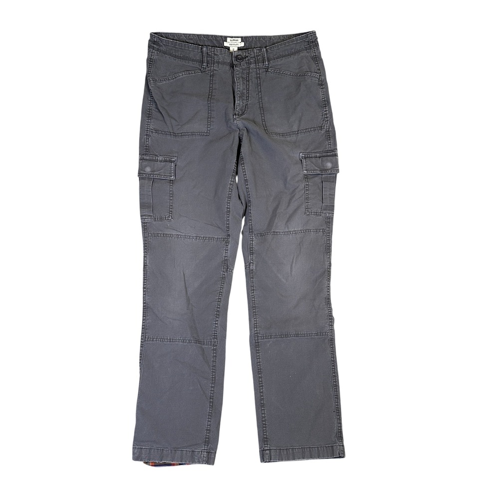 LL Bean Favorite Fit Flannel Lined Cargo Pants Gray Plaid 10 MT 505482